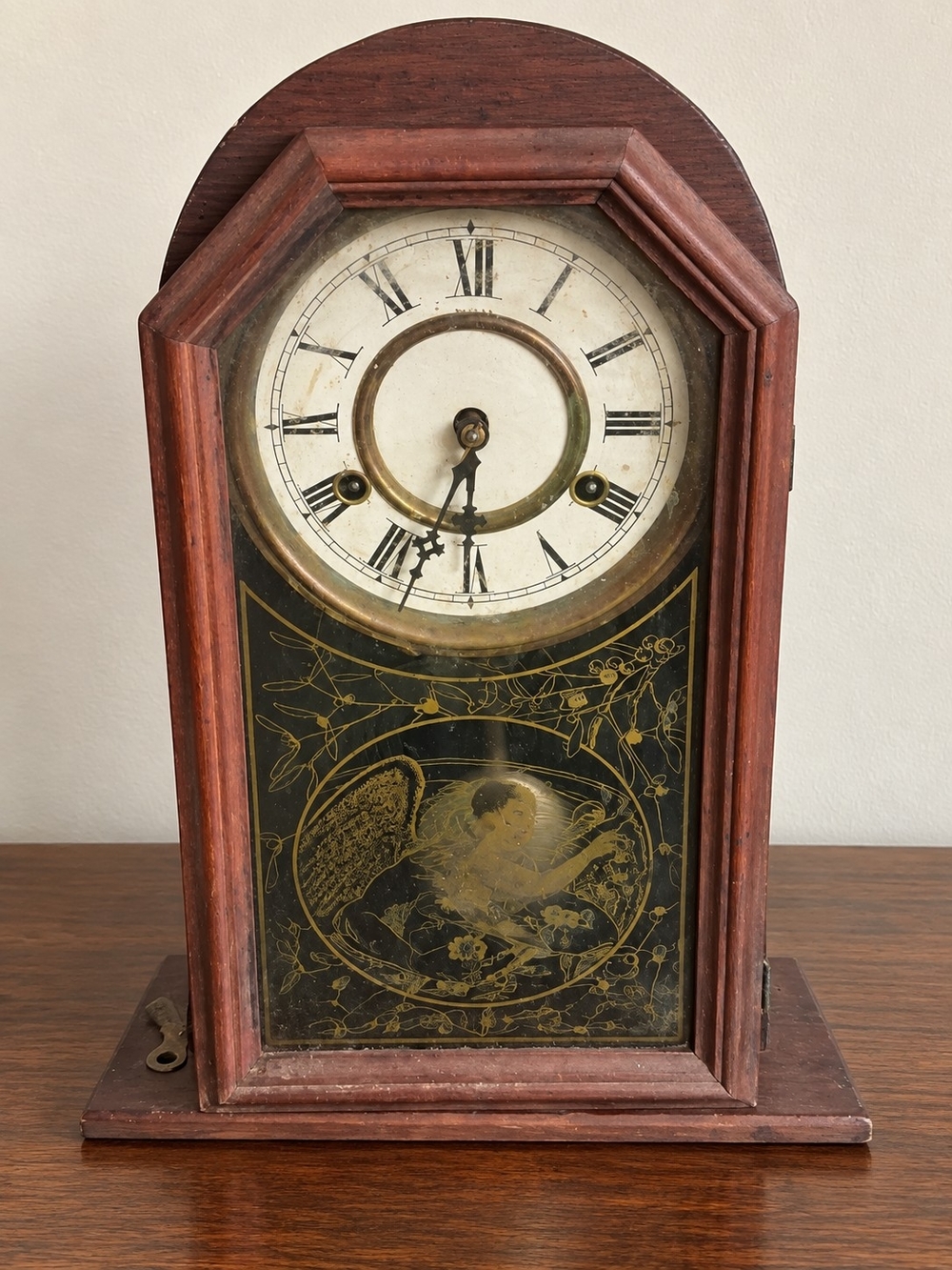 Antique-Style Brown Wooden Mantel Clock Wall Decor